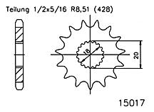 ESJOT Ritzel 15 Zähne Stahl 428er Teilung (1/2x5/16)